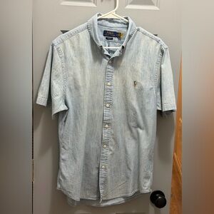 Polo Ralph Lauren Slim Fit Short Sleeve Chambray Button Down Shirt Large Blue